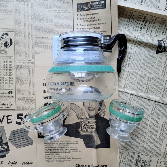 Vintage 1940's Kent Glass Carafe, Creamer, Sugar Set - Picture 2 of 4